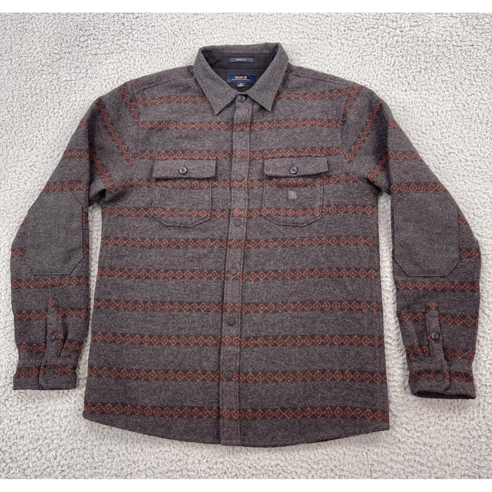 Roark Nordsman Flannel Shirt Mens Medium Charcoal Gray Snap Buttons Wool Blend